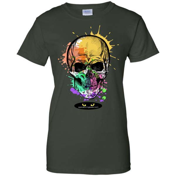 Beautiful Watercolor Skull - Ladies Custom 100% Cotton T-Shirt