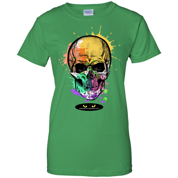 Beautiful Watercolor Skull - Ladies Custom 100% Cotton T-Shirt