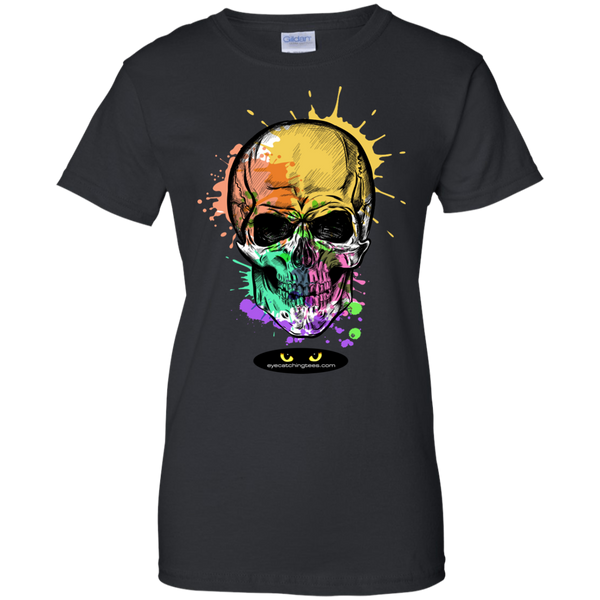 Beautiful Watercolor Skull - Ladies Custom 100% Cotton T-Shirt