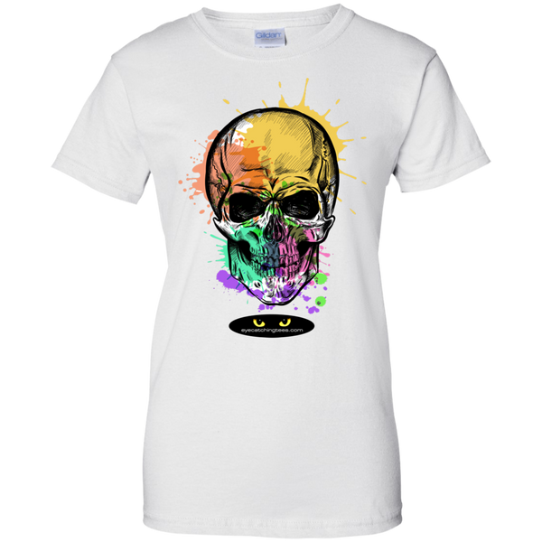 Beautiful Watercolor Skull - Ladies Custom 100% Cotton T-Shirt