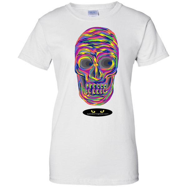 VERY Colorful Skull - Ladies Custom 100% Cotton T-Shirt